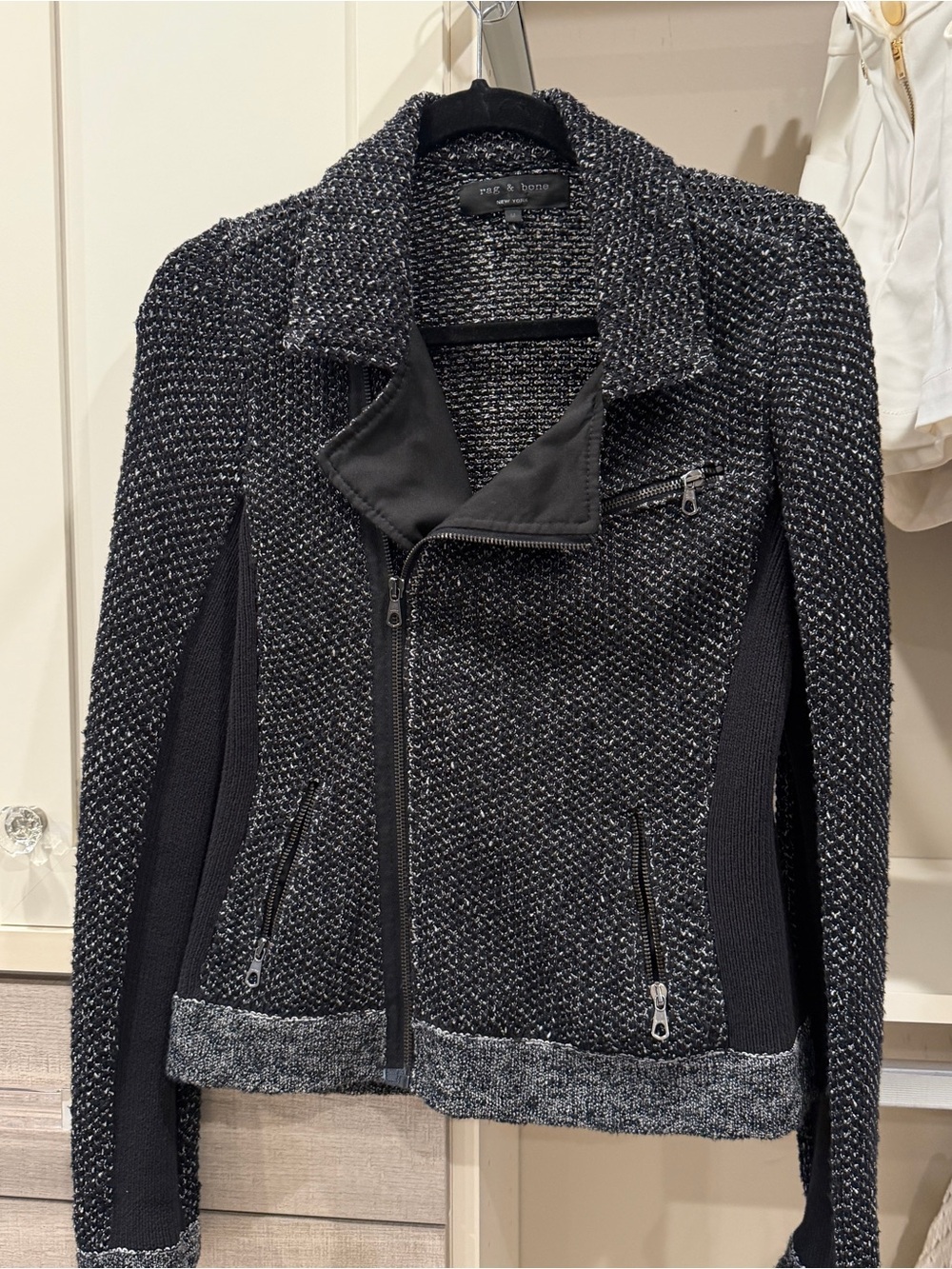 rag & bone Black & Gray Tweed Bomber Jacket - Picture 2 of 4
